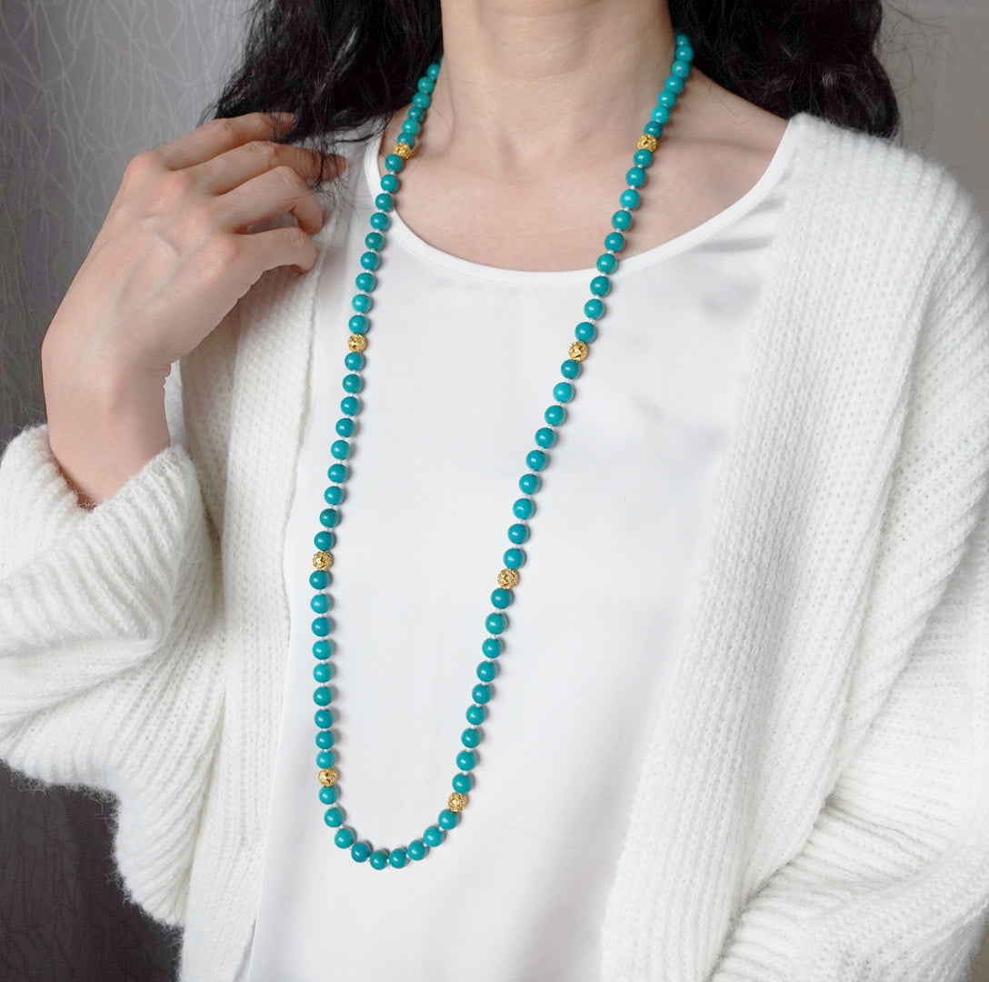 Return to Origin Multi-style Turquoise Beaded Necklace Modeling - Yun Boutique