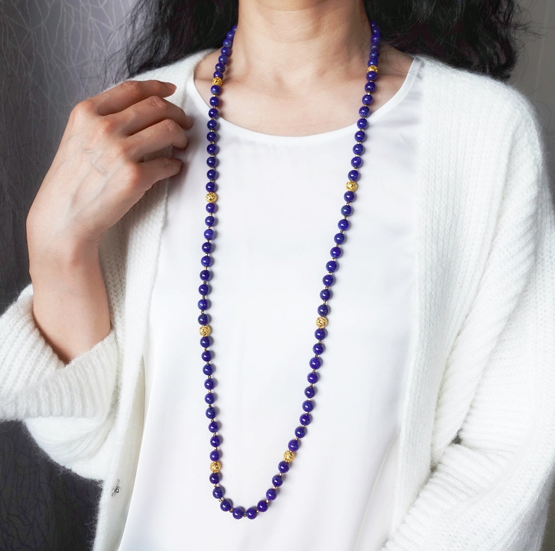 Return to Origin Multi-style Lapis Beaded Necklace Modeling - Yun Boutique