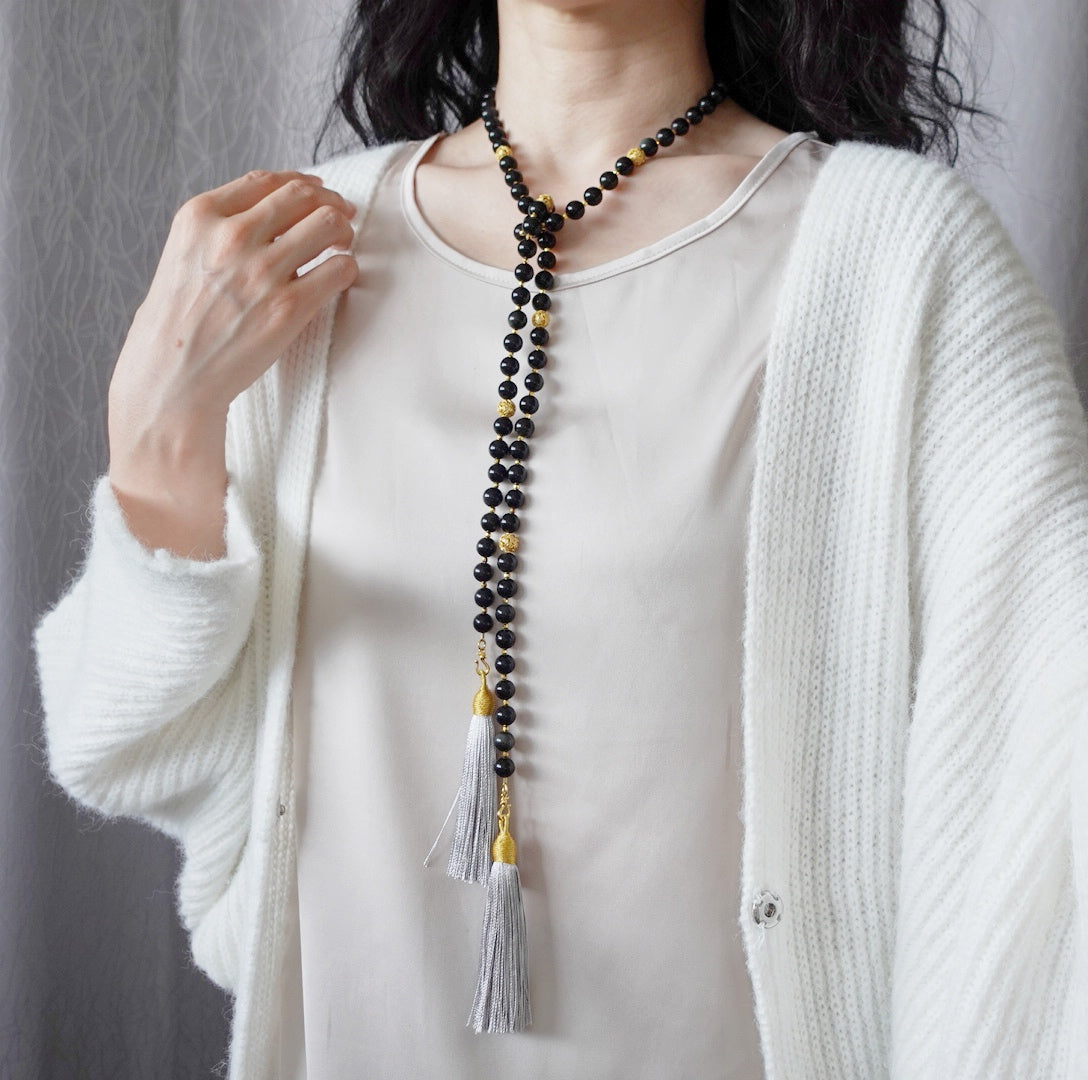 Return to Origin Multi-style Obsidian Beaded Necklace with Tassels - Yun Boutique