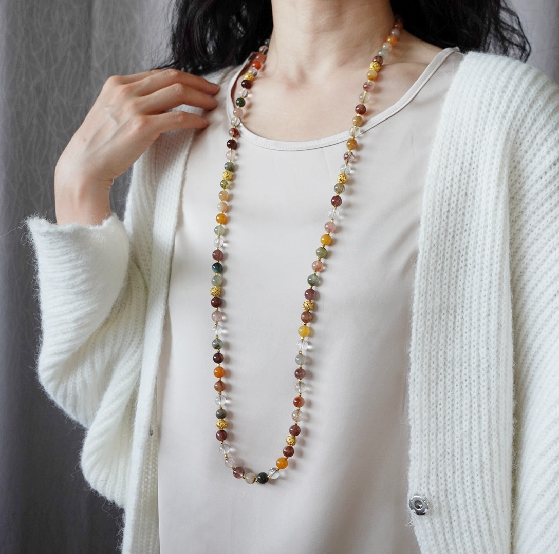 Return to Origin Multi-style Rutilated Quartz Beaded Necklace Modeling - Yun Boutique