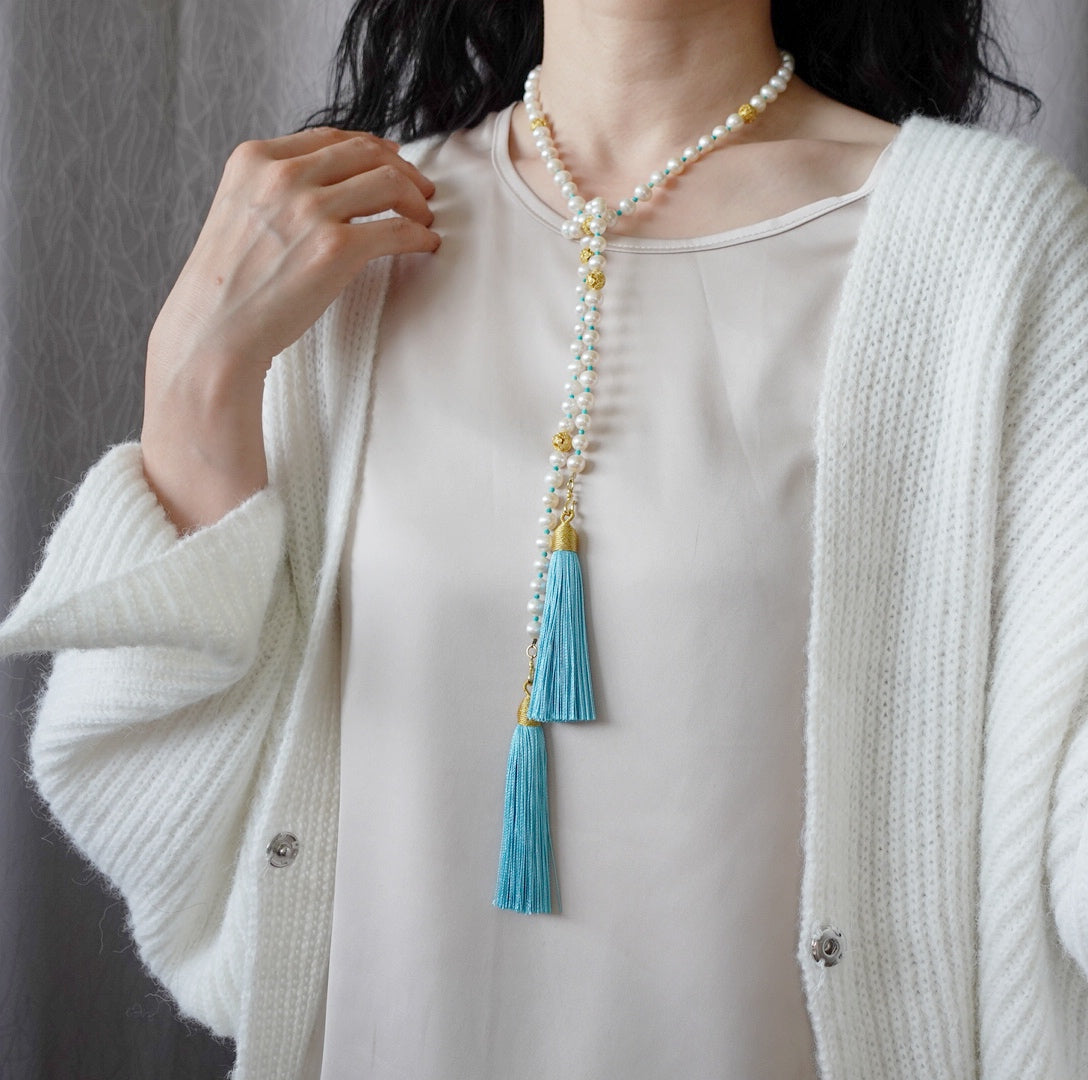 Return to Origin Multi-style Pearl Beaded Necklace with Tassels Modeling - Yun Boutique