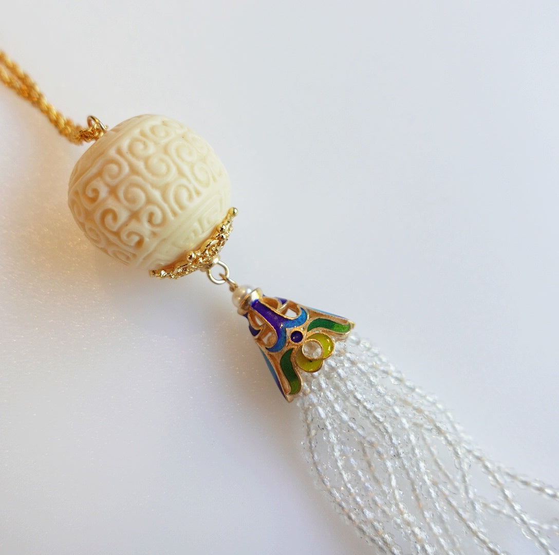 Auspicious Clouds Corozo Nuts Tassel Necklace - Yun Boutique