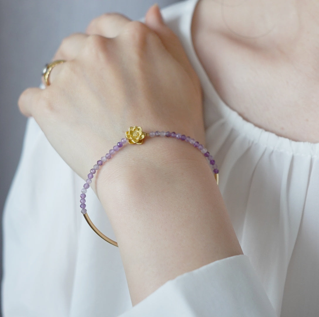 Half Bangle Lotus Amethyst Bracelet - Yun Boutique