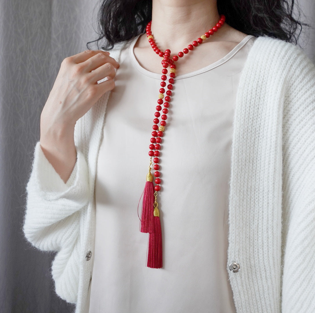 Return to Origin Multi-style Cinnabar Beaded Necklace with Tassels - Yun Boutique