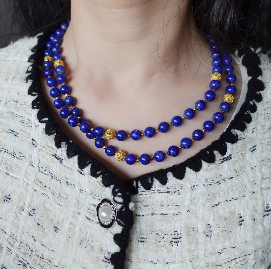 Return to Origin Multi-style Lapis Beaded Necklace Double-Layer Modeling - Yun Boutique