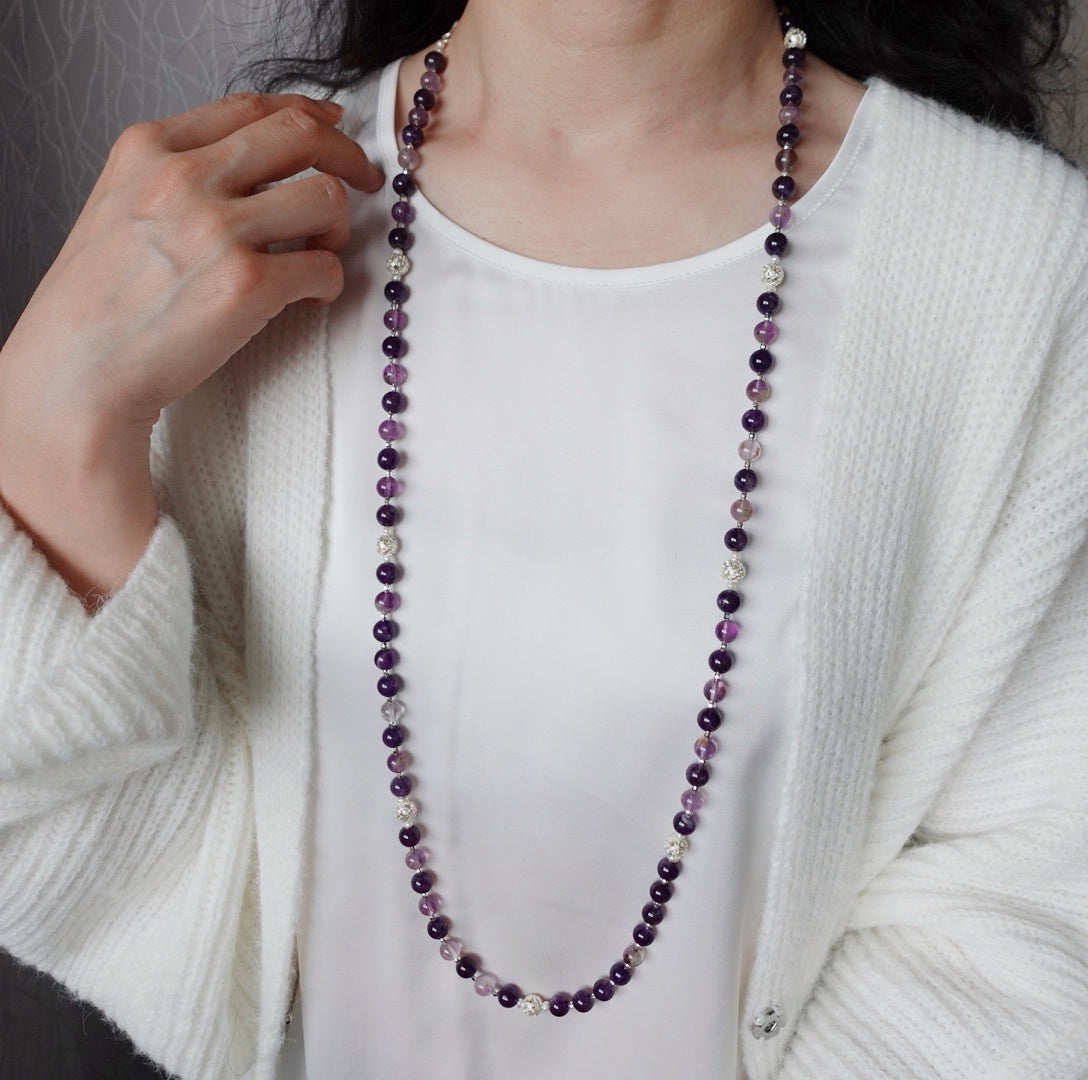 Return to Origin Multi-style Amethyst Beaded Necklace Modeling - Yun Boutique