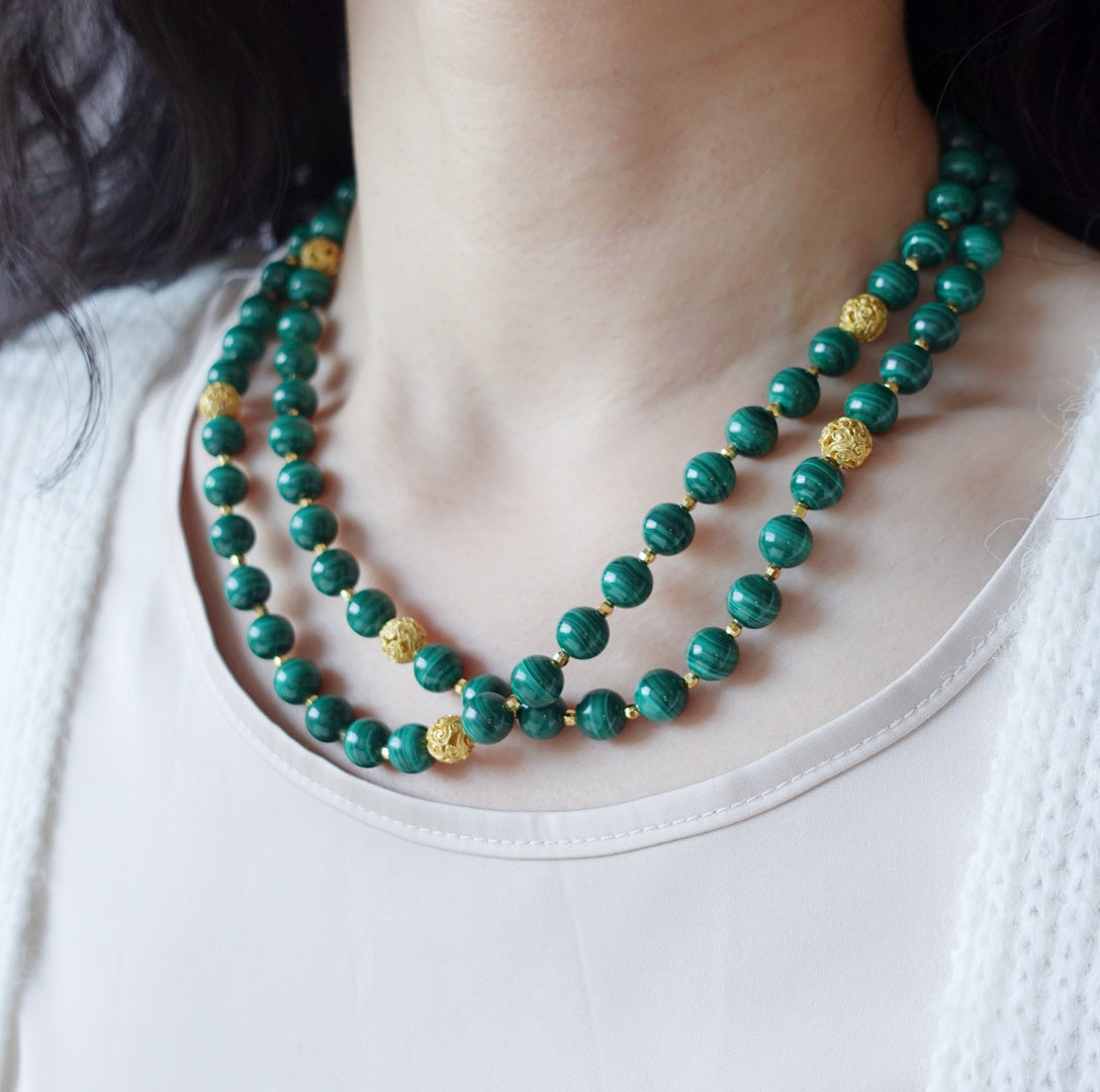 Return to Origin Multi-Style Malachite Beaded Necklace Double-Layer Modeling - Yun Boutique