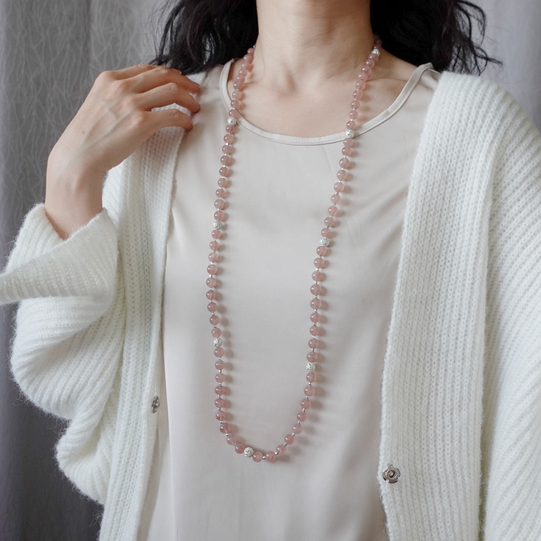 Return to Origin Multi-style Rose Quartz Beaded Necklace Modeling - Yun Boutique