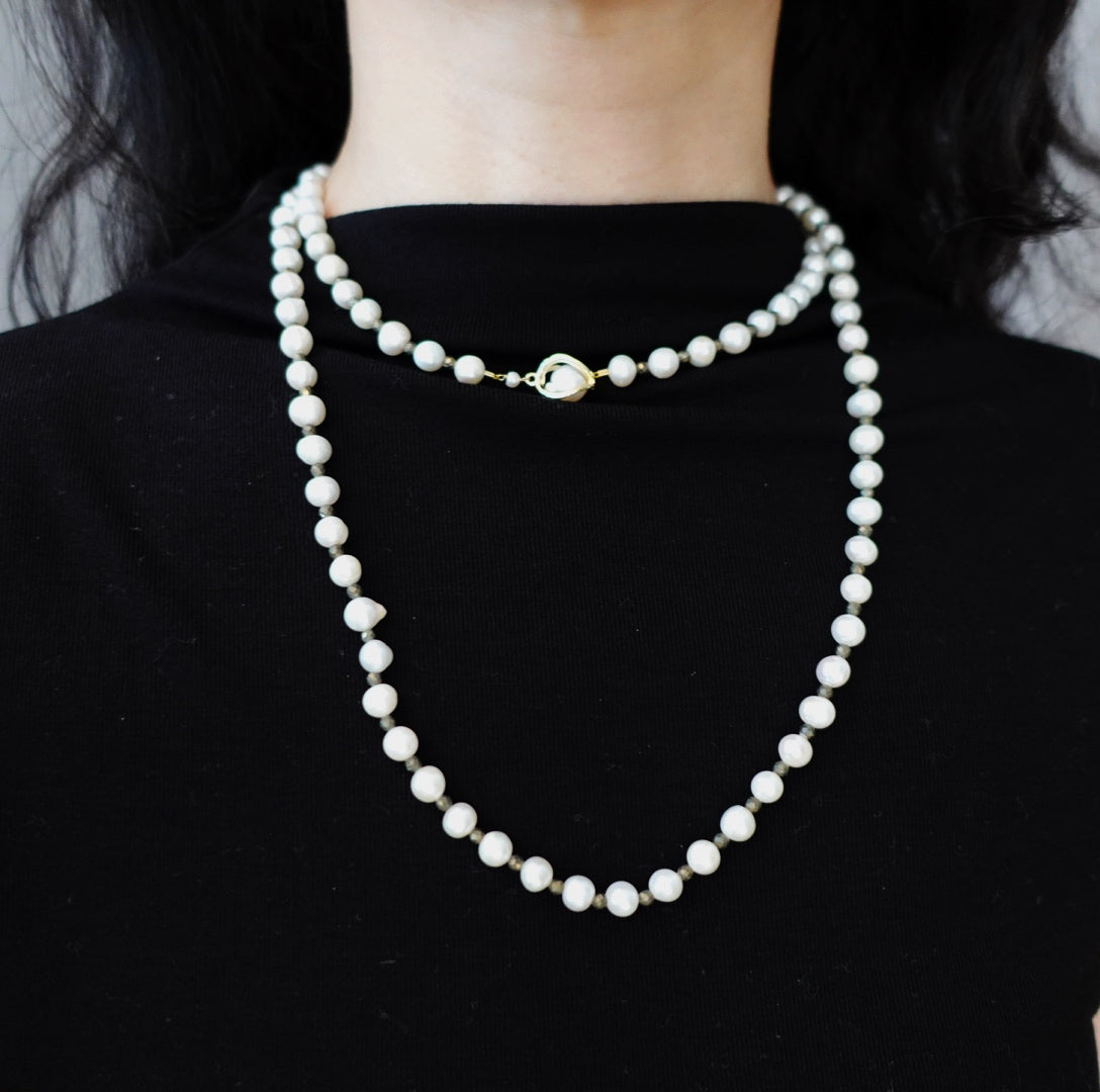 Multi-style Opera 8mm Pearl Necklace (Brown Terahertz Stone) - Yun Boutique