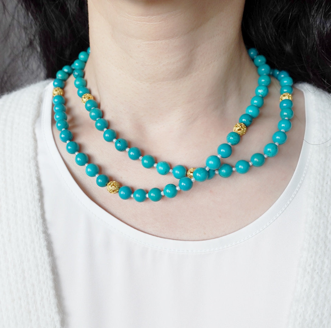 Return to Origin Multi-style Turquoise Beaded Necklace Double-Layer Modeling - Yun Boutique