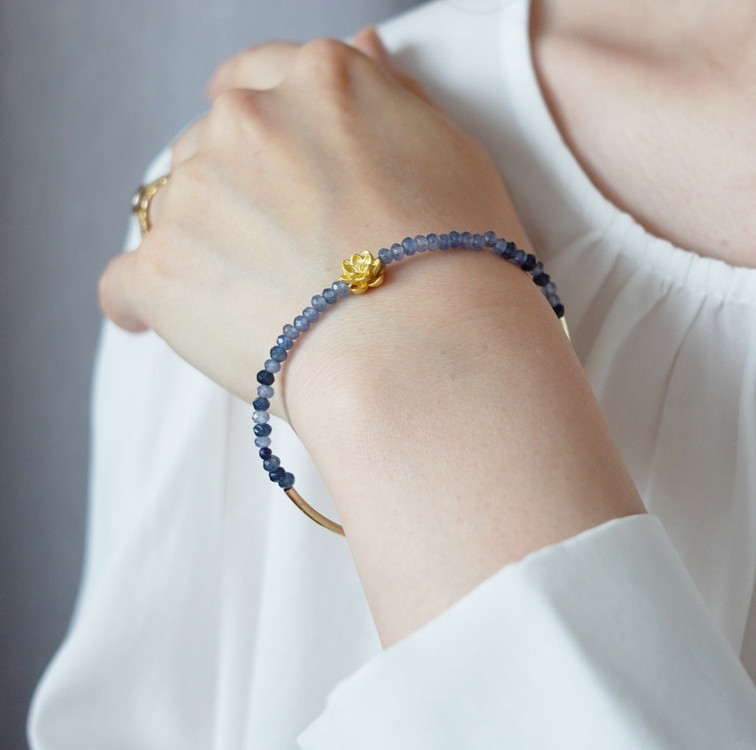 Half Bangle Lotus Sapphire Bracelet - Yun Boutique