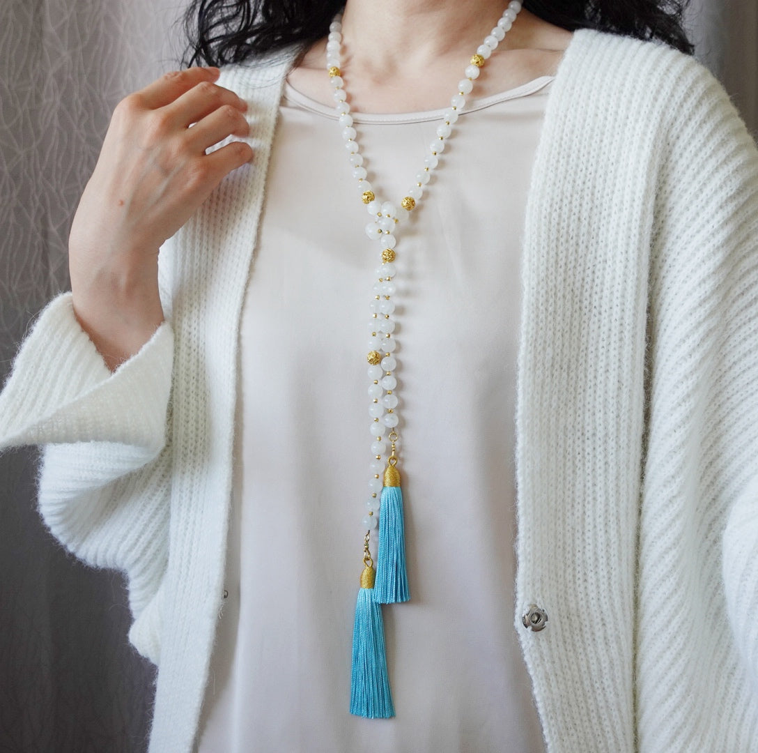 Return to Origin Multi-style Moonstone Beaded Necklace with Tassels Modeling - Yun Boutique