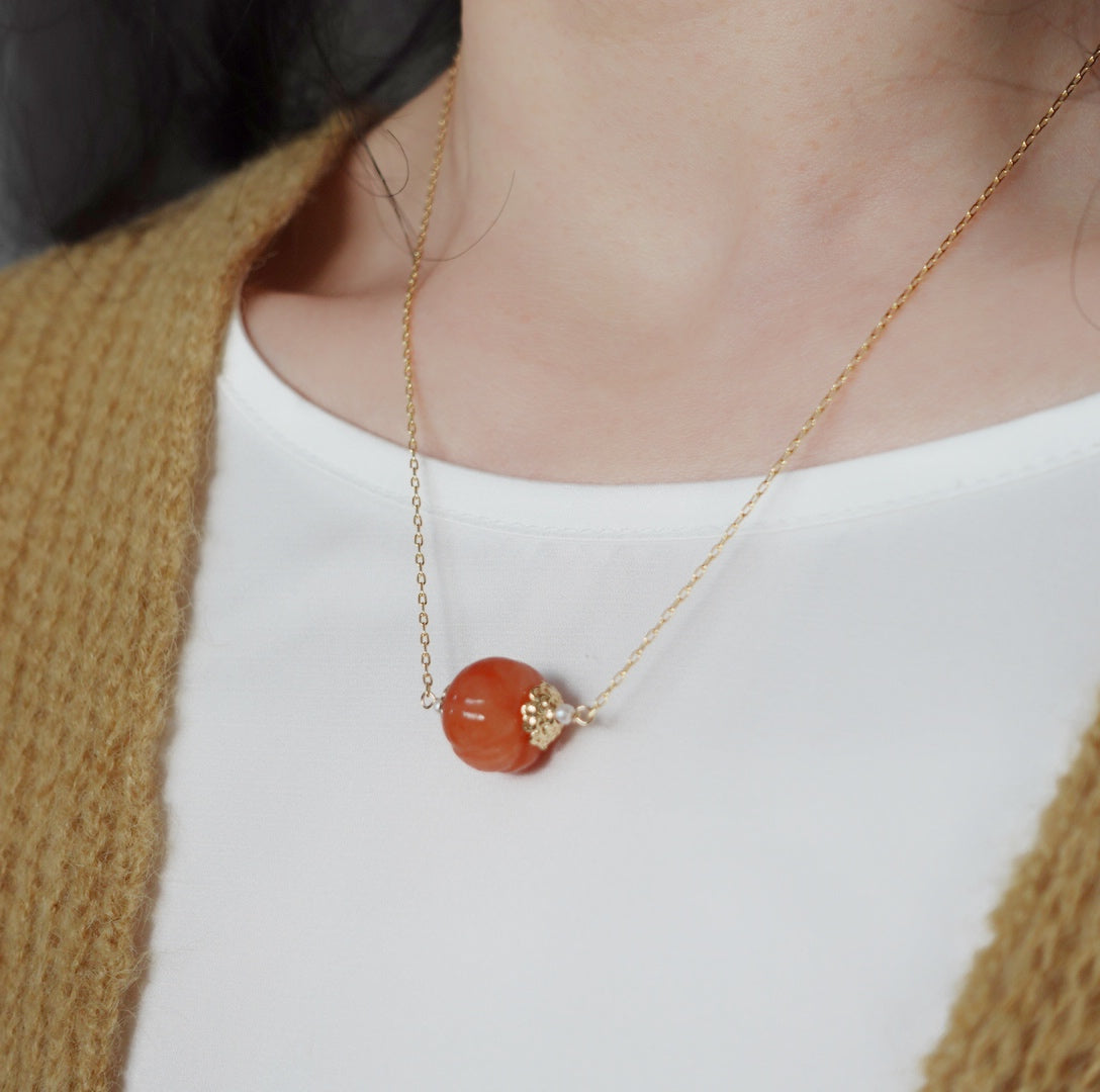 Floating Gemstone Pumpkin Necklace (Multicolor) - Yun Boutique