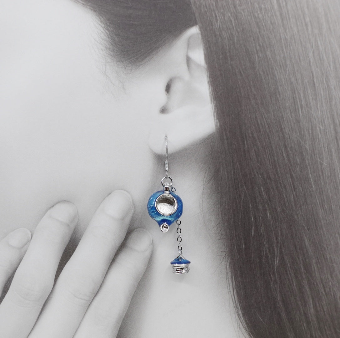 Asymmetrical Blue Enamel Teapot Earrings - Yun Boutique