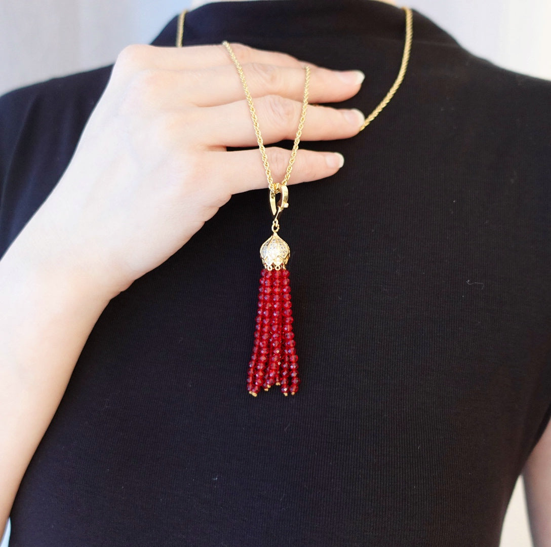 Red Zirconia Tassel Necklace - Yun Boutique