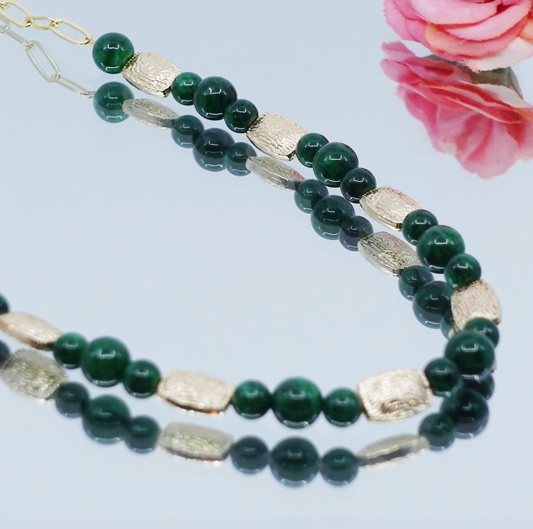 Elf Forest Wood Pattern Jadeite Necklace Gold