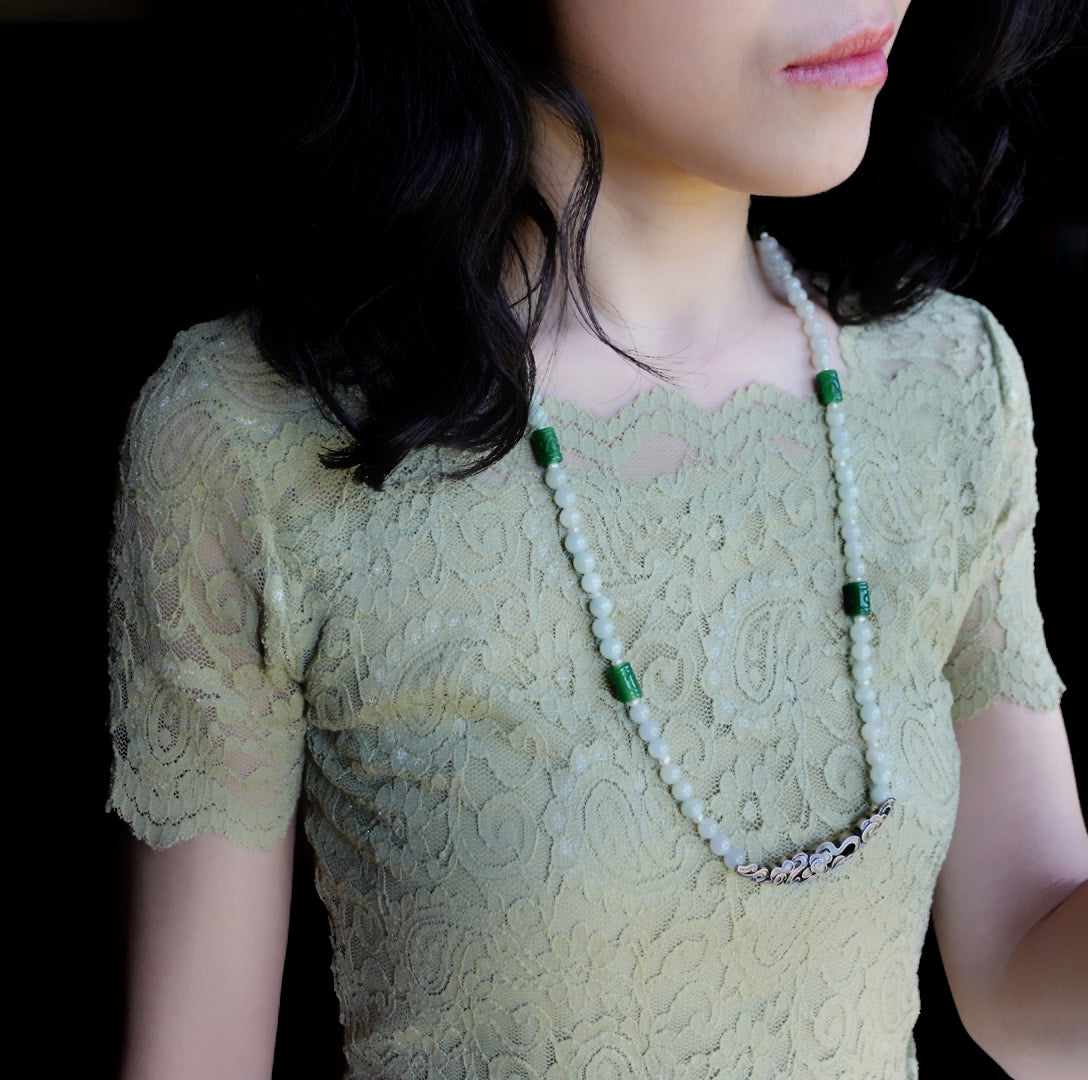 Auspicious Clouds Beaded Jadeite Necklace - Yun Boutique