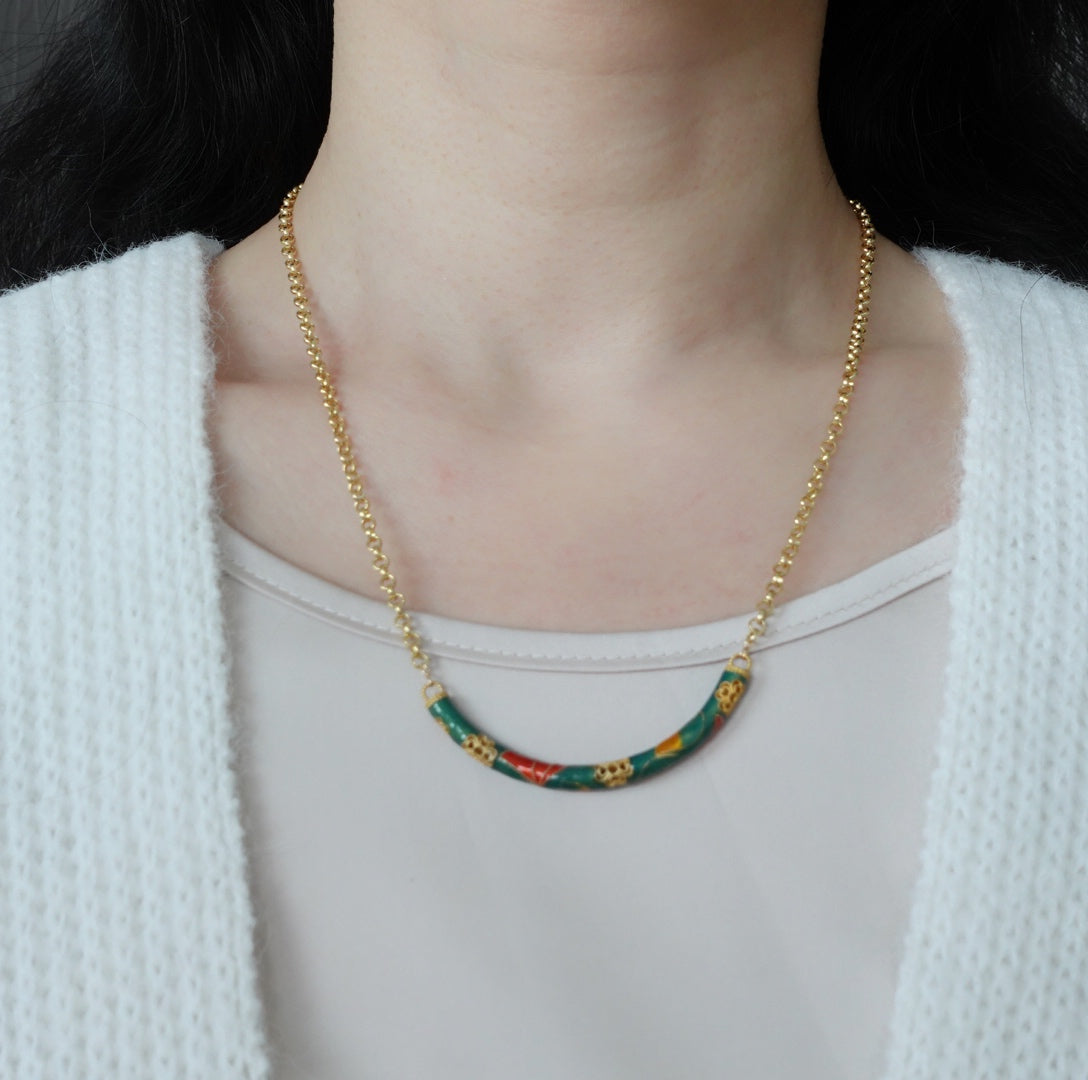 Enamel Curve Tube Necklace Gold - Yun Boutique