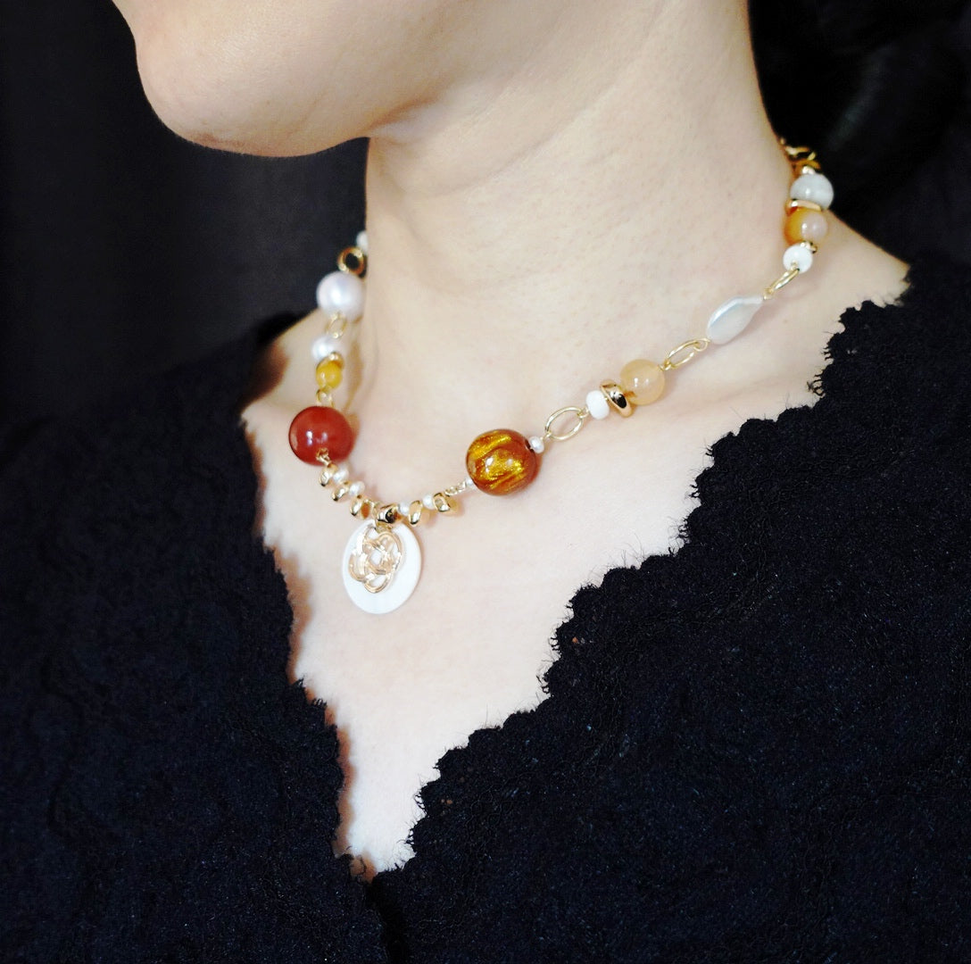 Yun Boutique Autumn Gemstone and Pearl Necklace