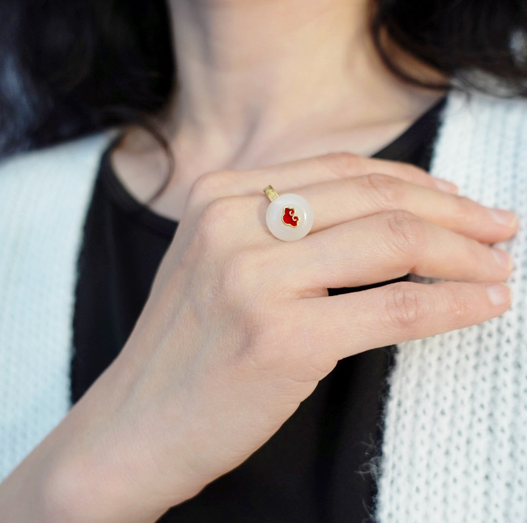 White Jade Auspicious Cloud Ring