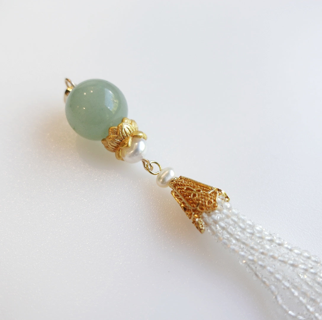 Aventurine Lotus Zircon Tassel Pendant - Yun Boutique