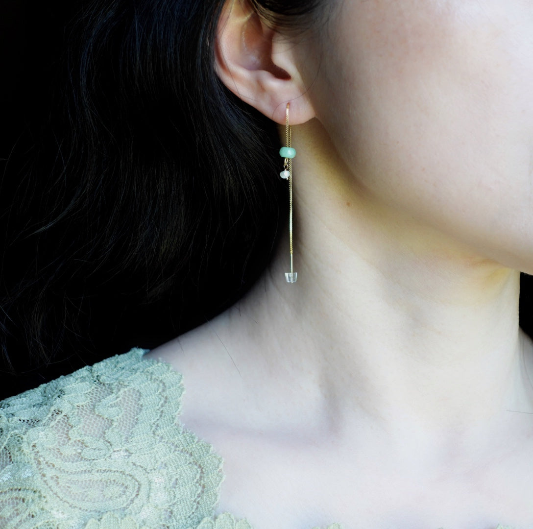 Multistyle Mint Green Jadeite And Pearl Thread Earrings - Yun Boutique