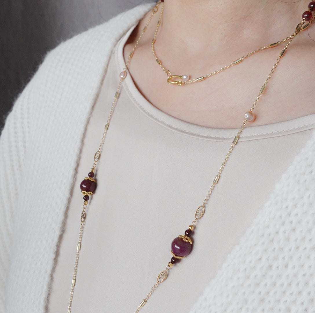 Autumn Ruby and Garnet Long Necklace - Yun Boutique