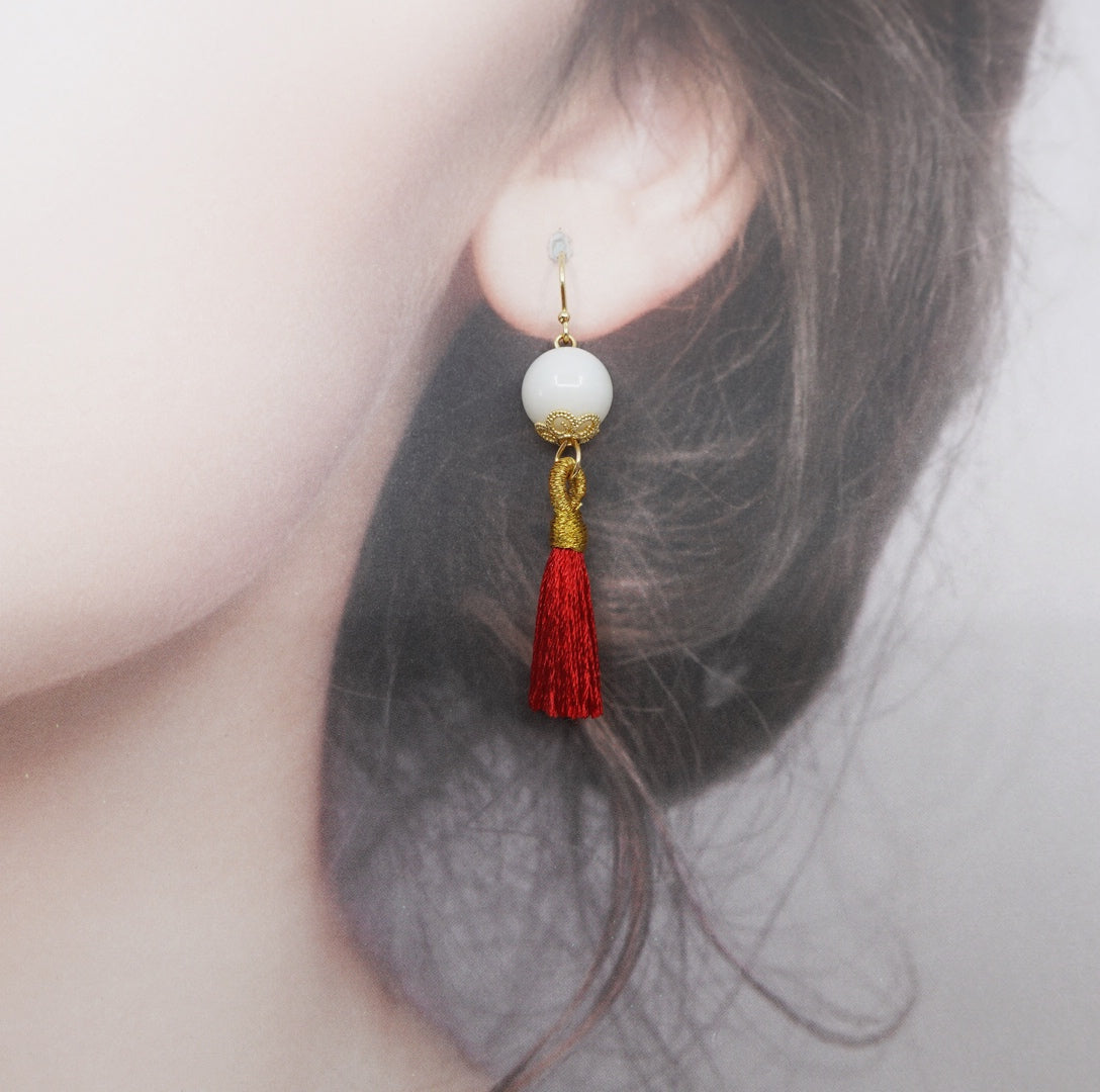 Little Gemstone Silk Tassel Earrings - Yun Boutique