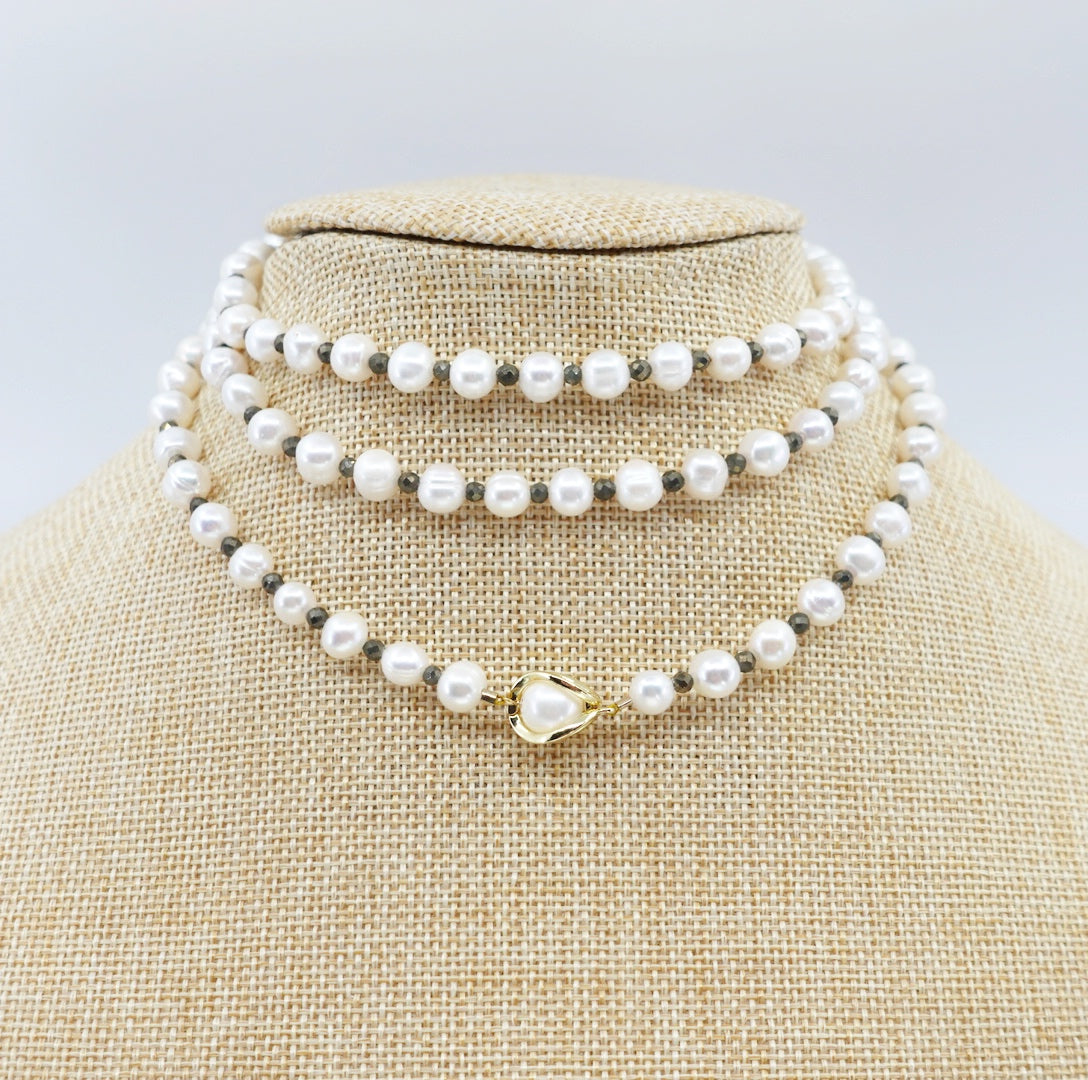 Multi-style Opera 8mm Pearl Necklace (Brown Terahertz Stone) - Yun Boutique