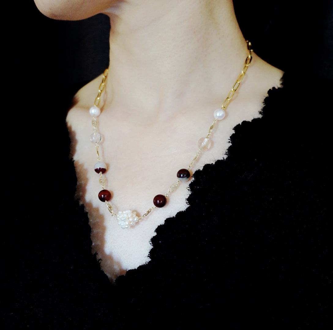 Autumn Gemstone and Pearl Necklace - Yun Boutique