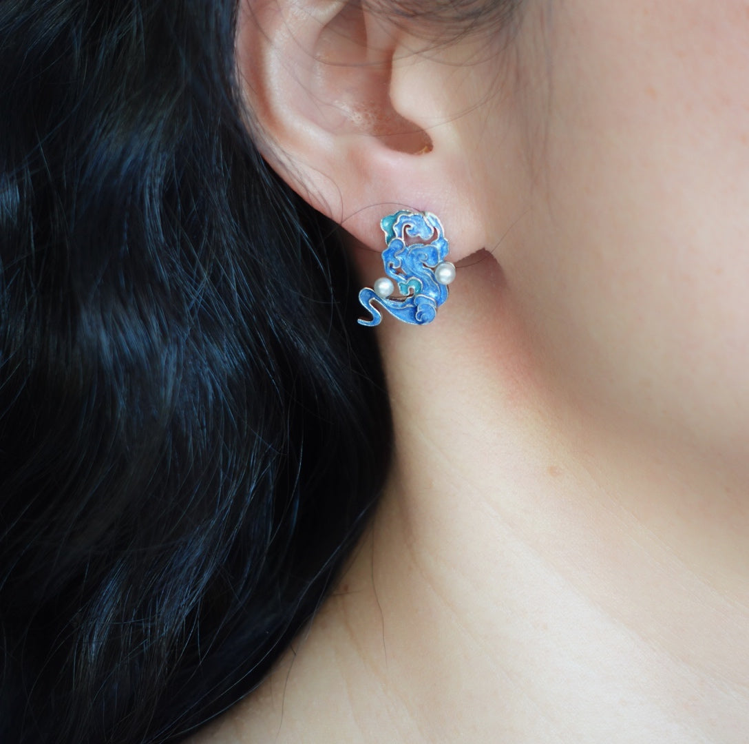 Imitation Kingfisher Flower Studs with Pearls - Yun Boutique