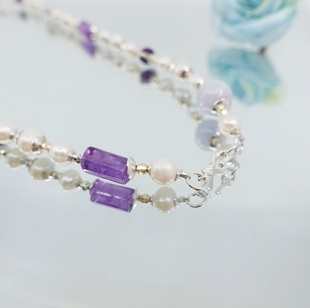 Purple Gemstone and Pearl Necklace