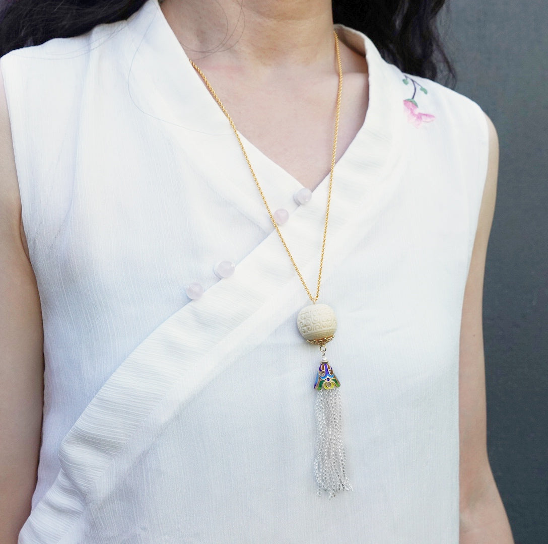 Auspicious Clouds Corozo Nuts Tassel Necklace - Yun Boutique