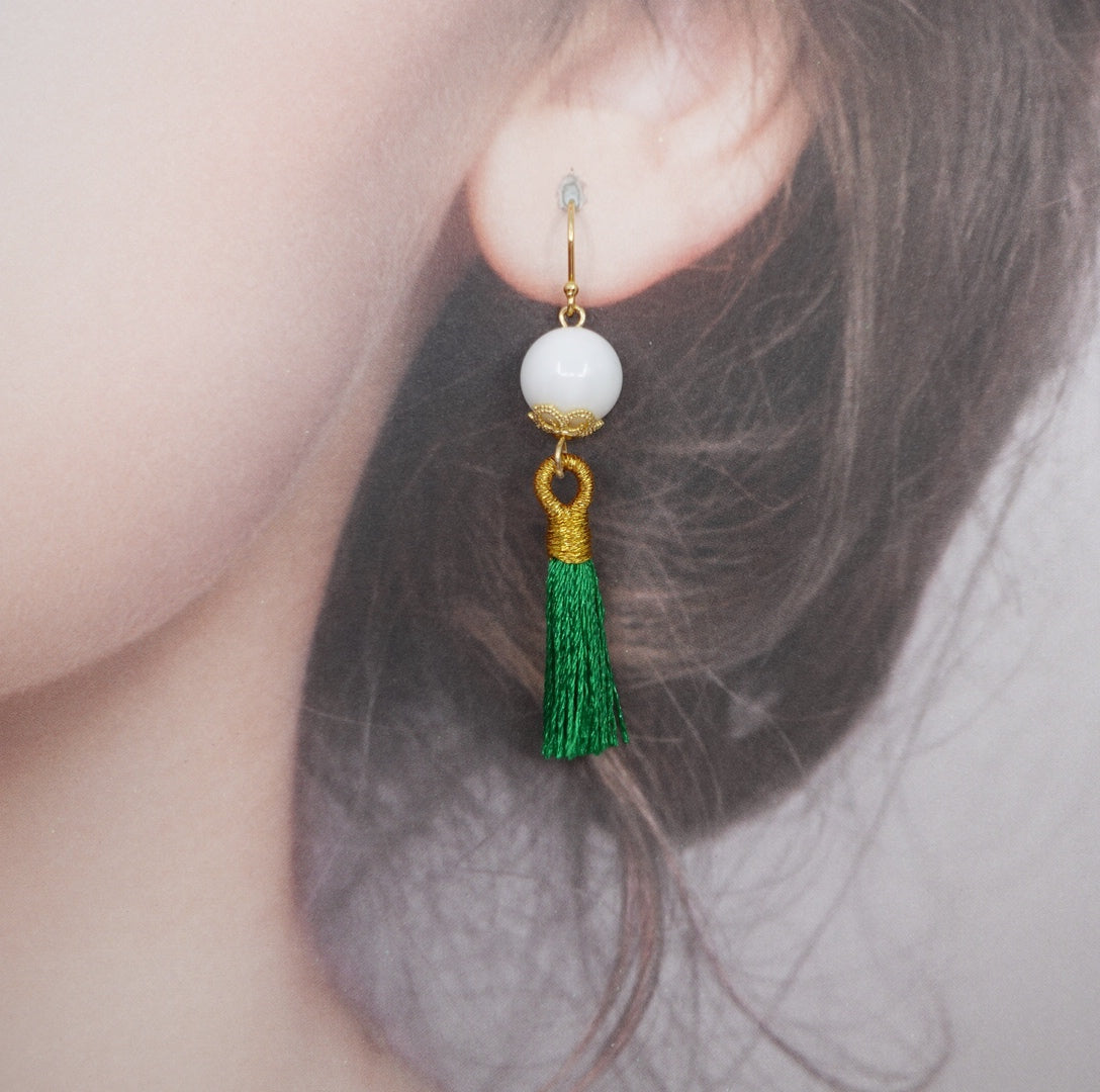 Little Gemstone Silk Tassel Earrings - Yun Boutique