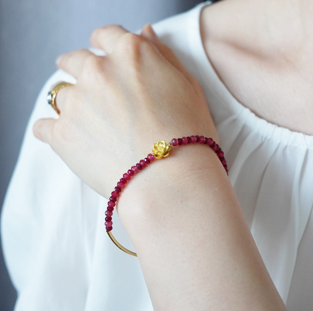 Half Bangle Lotus Ruby Bracelet - Yun Boutique