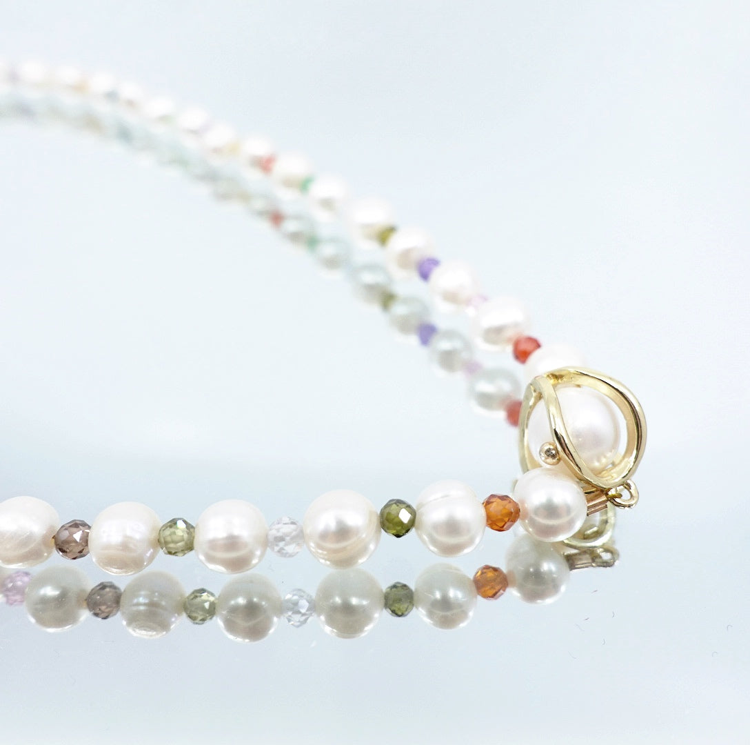 Pearl Necklace with Colorful Zirconia