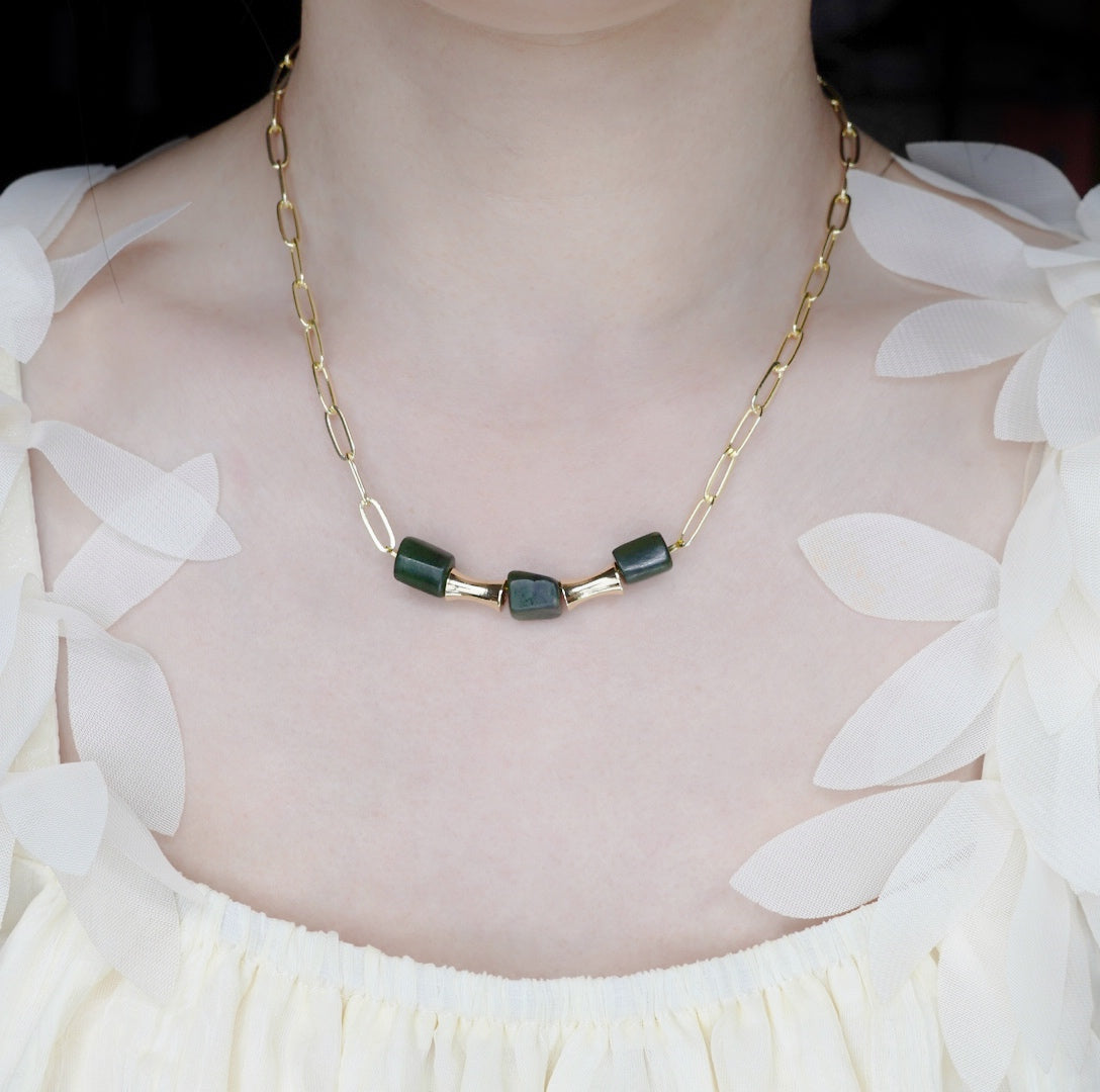 Elf Forest Green Jade Necklace Gold - Yun Boutique