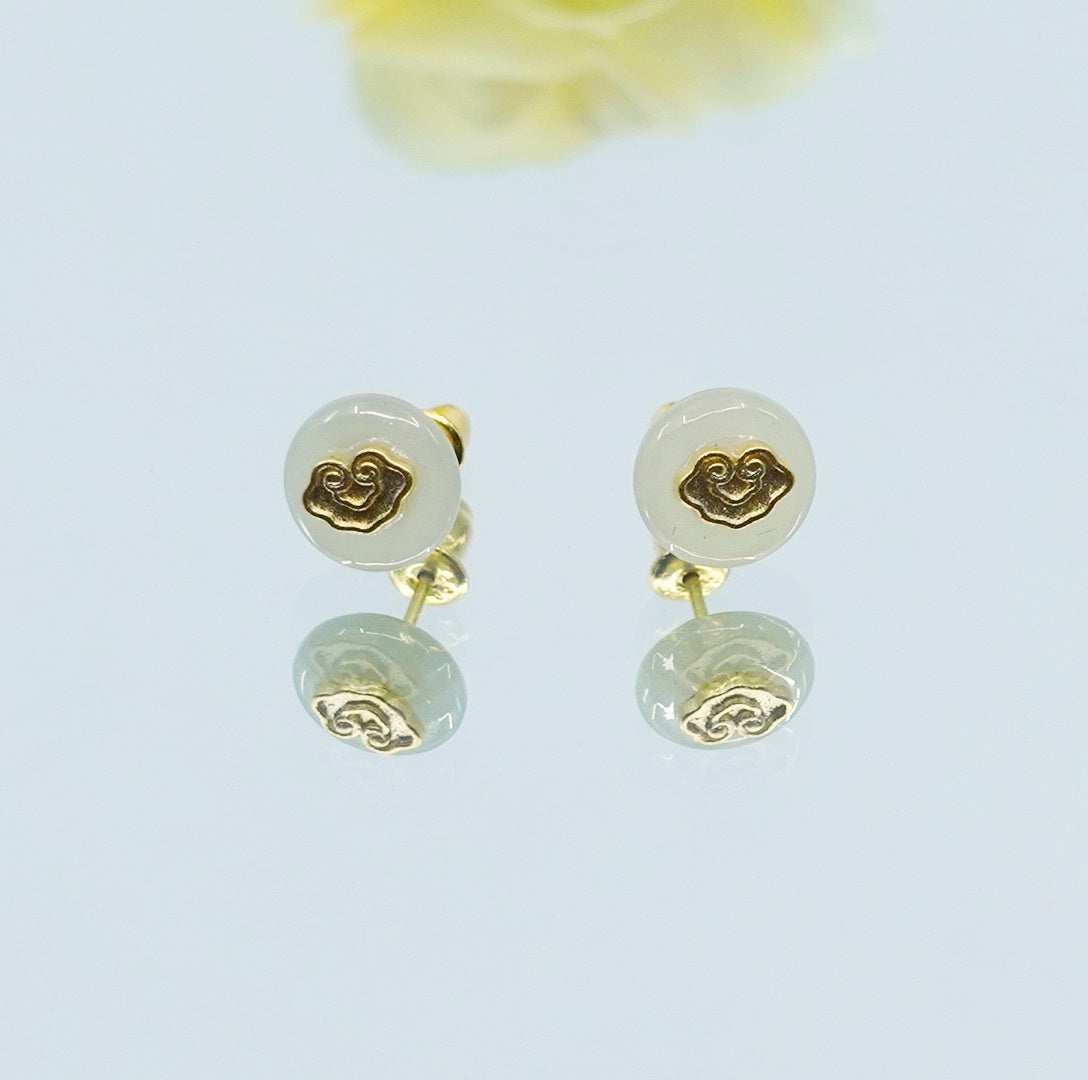 Vermeil Auspicious Clouds Nephrite Jade Stud Earrings