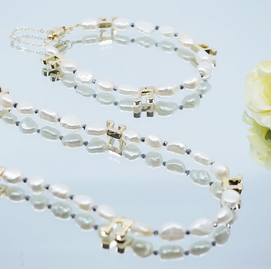 Baroque Pearl Necklace and Bracelet Set (Music Notes)