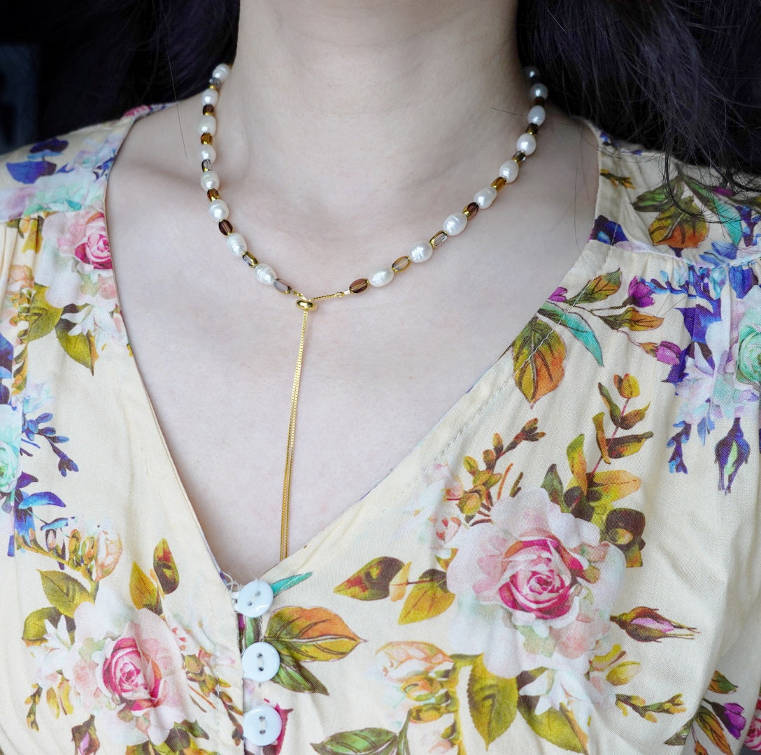 Radiant Glass and Pearl Necklace