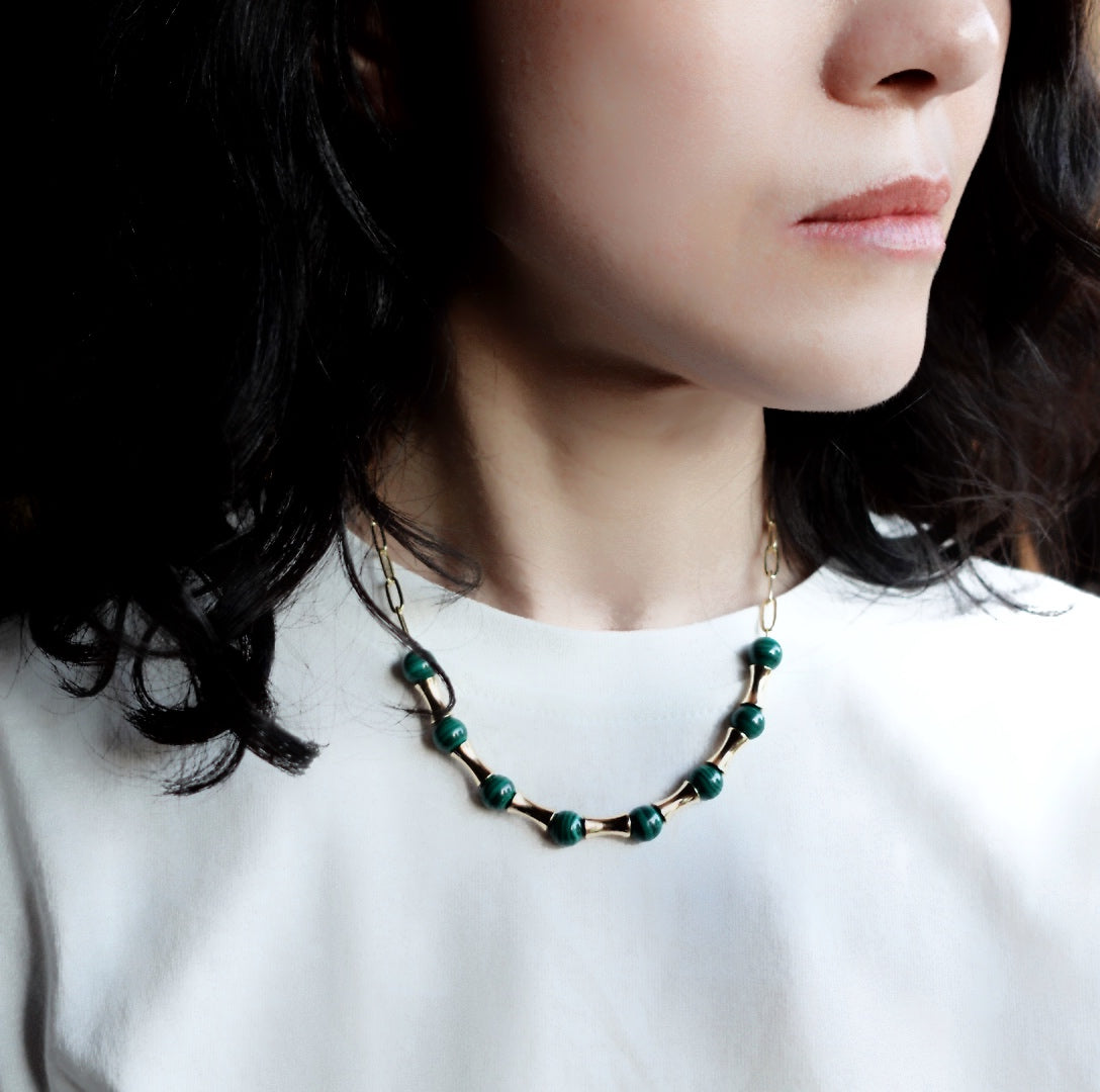 Yun Boutique Elf Forest Malachite Necklace Gold