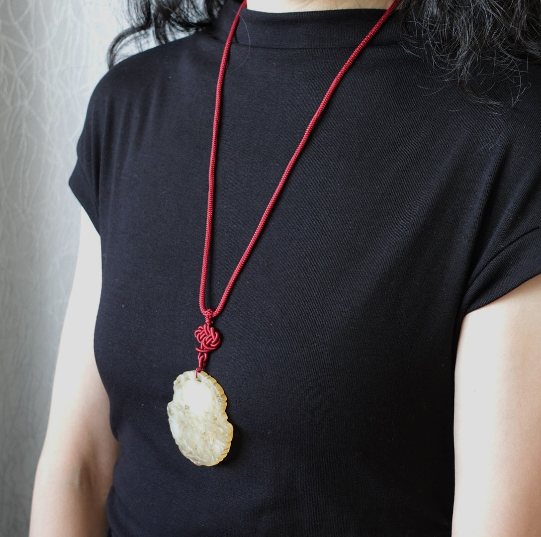 Flower Basket White Jade Pendant Necklace - Yun Boutique