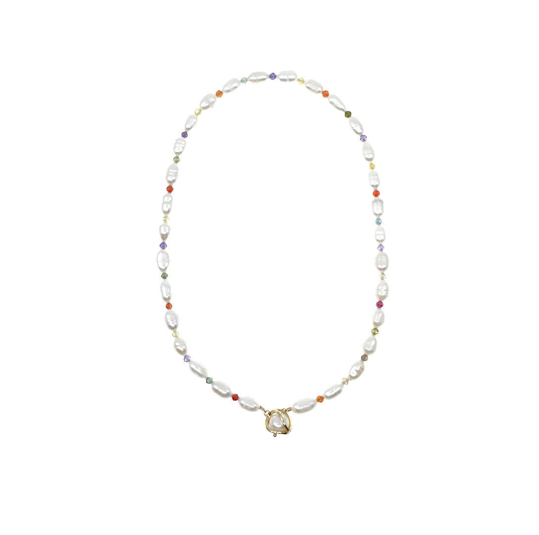 Baroque Pearl Necklace with Colorful Zirconia 40cm 16 Inch