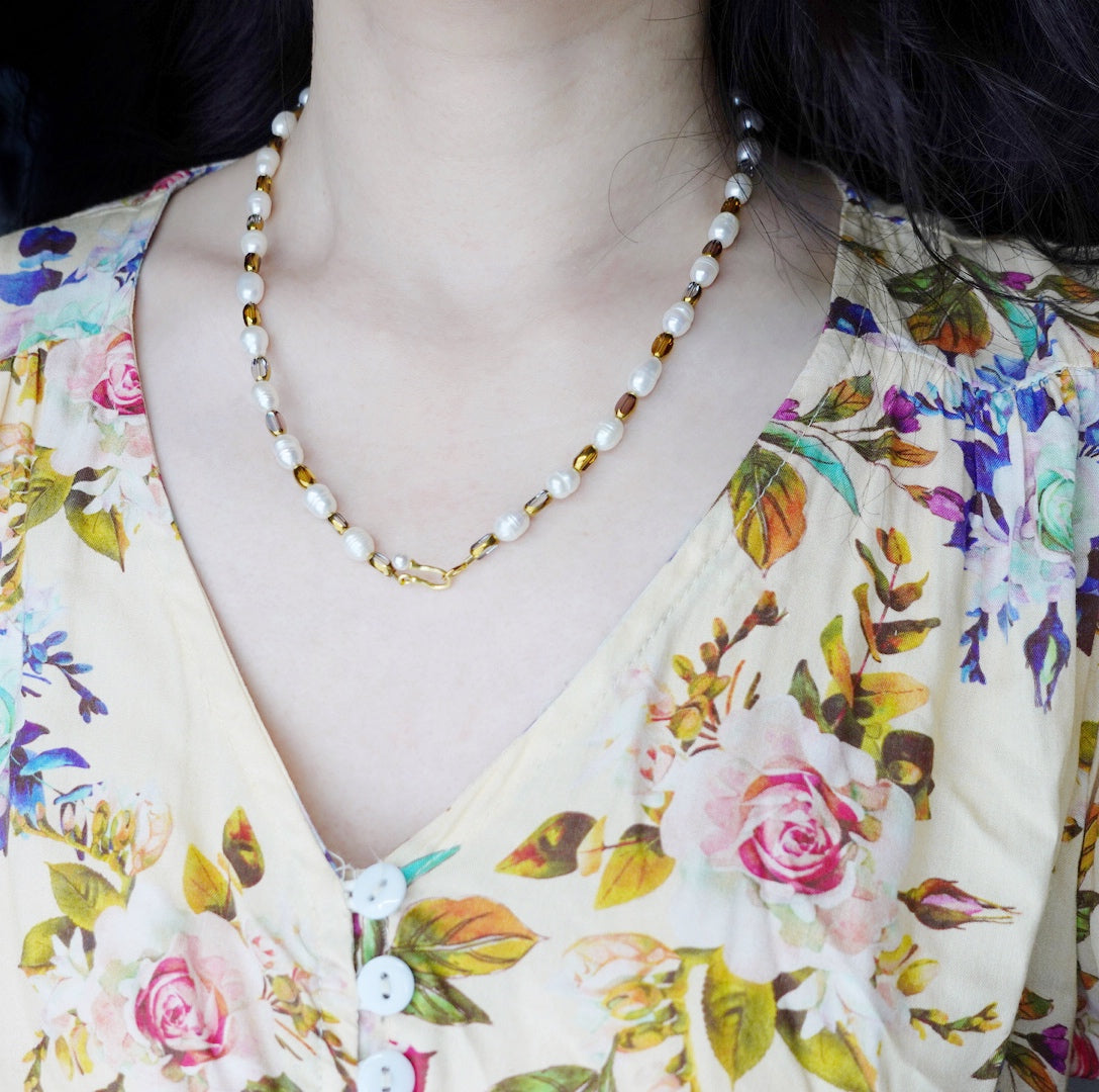 Radiant Glass and Pearl Necklace