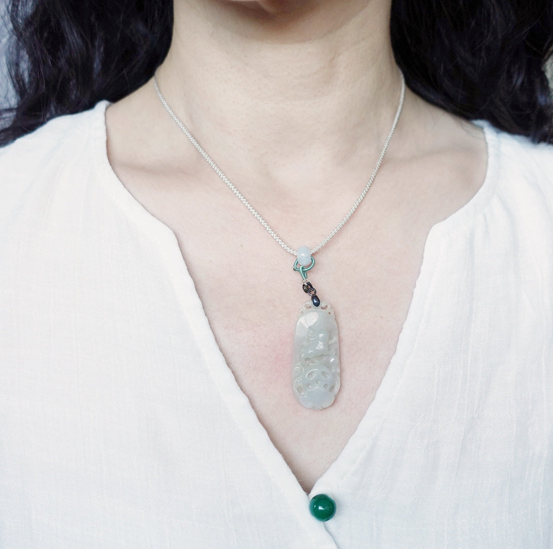 Ruyi Qilin Jadeite Pendant Necklace - Yun Boutique