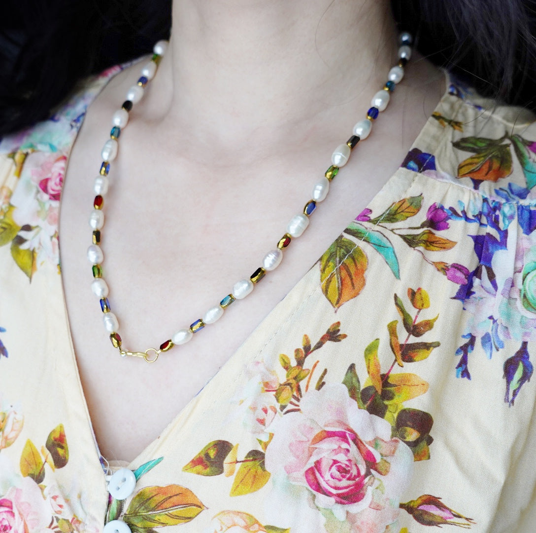 Radiant Glass and Pearl Necklace