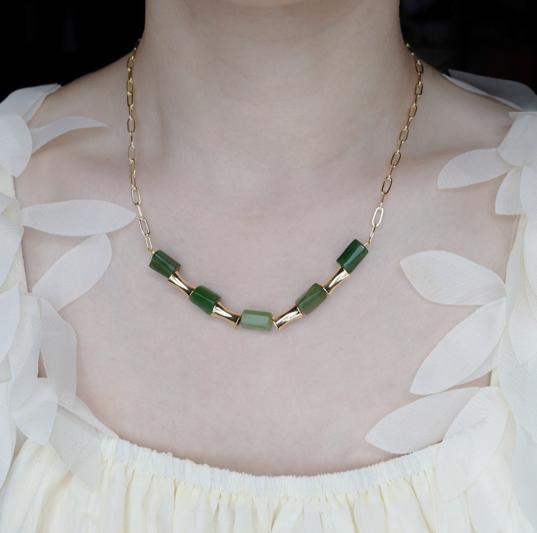 Elf Forest Green Jade Necklace Gold - Yun Boutique