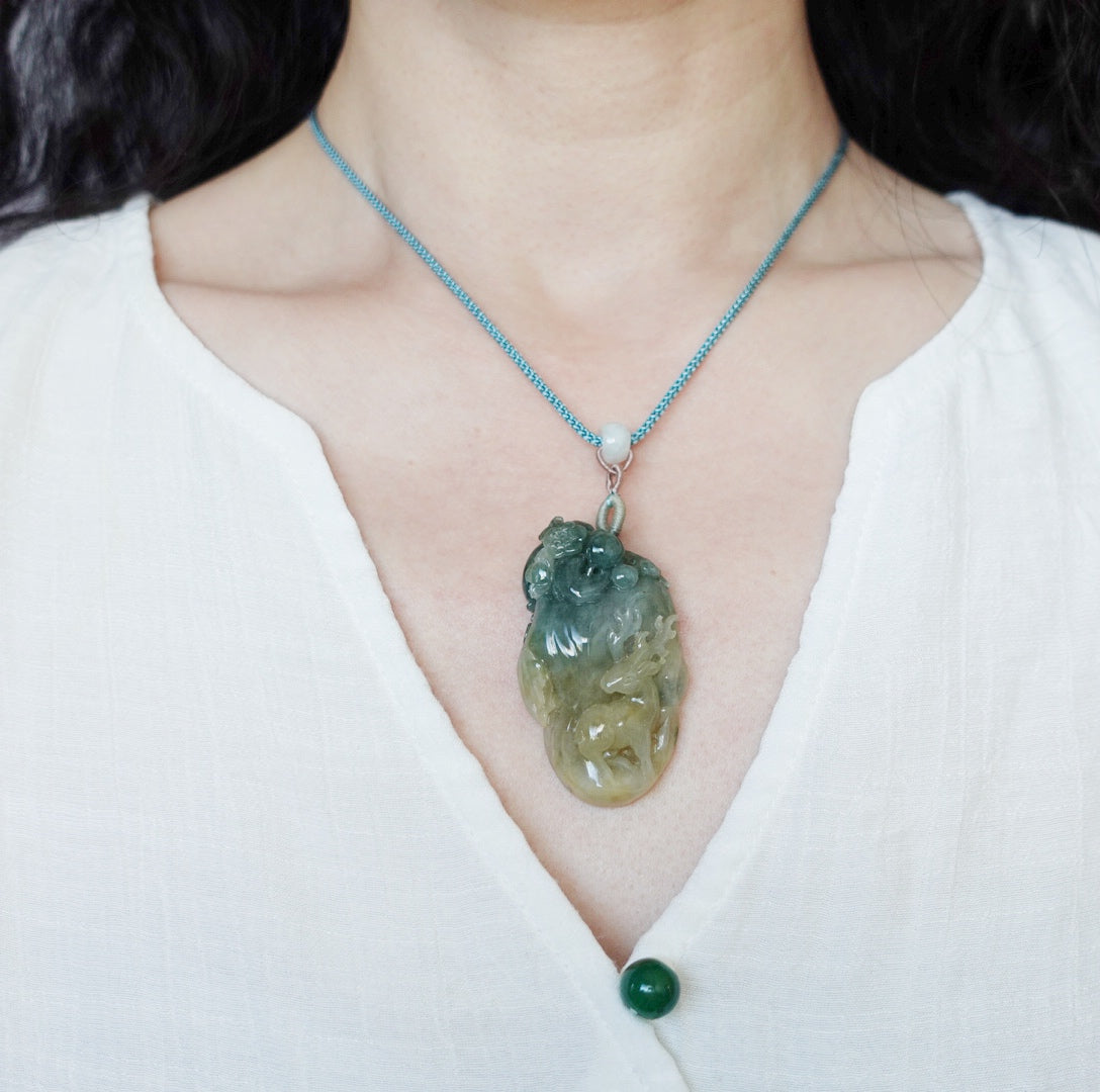 Divine Deer Jadeite Pendant Necklace - Yun Boutique