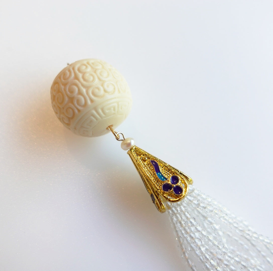 Auspicious Clouds Corozo Nuts Zircon Tassel Pendant - Yun Boutique