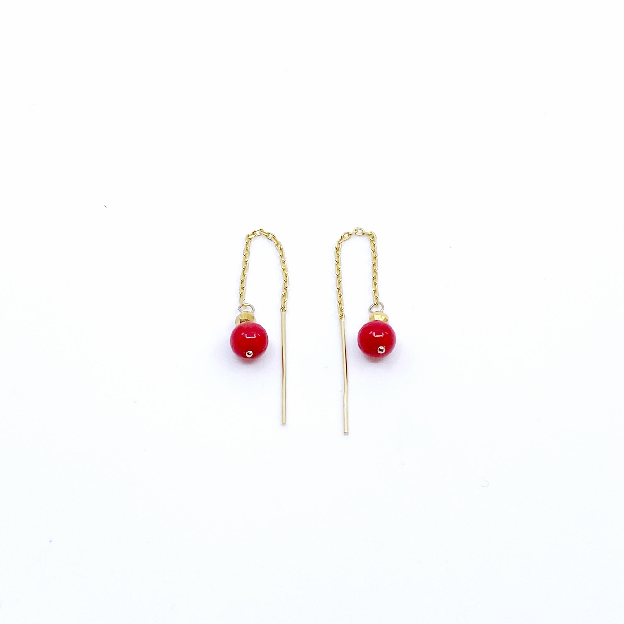 Gold Red Coral Thread Earrings in Sterling Silver - Yun Boutique